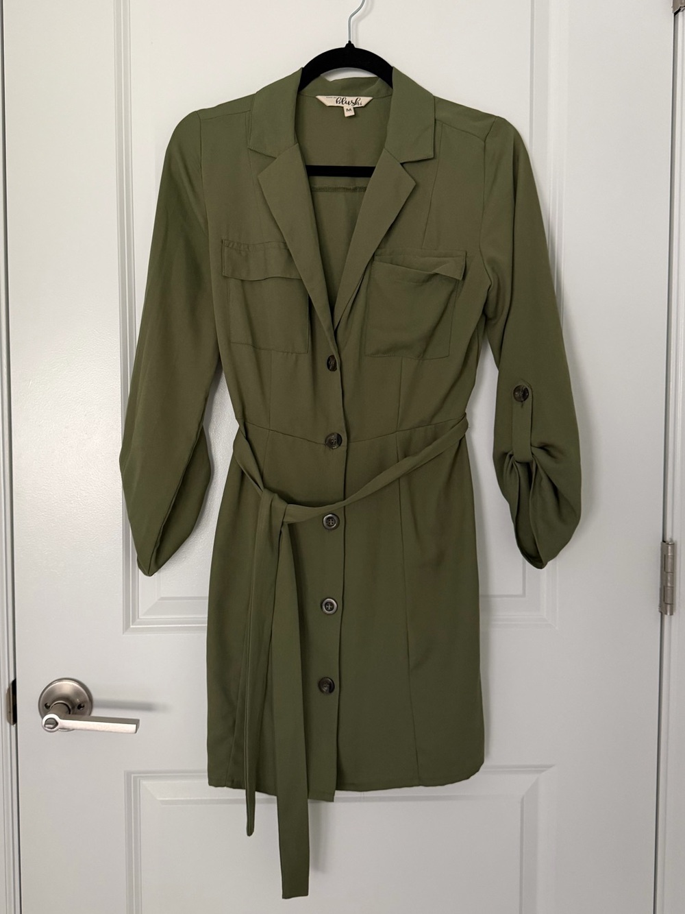 BLUSH Olive Green Button Up Dress Size Medium